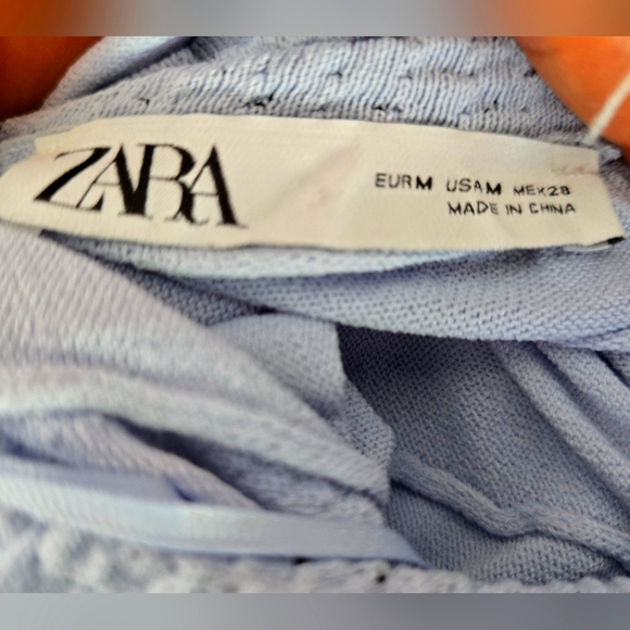 NEW- Zara Light Blue High Neck Blouse - Picture 6 of 10